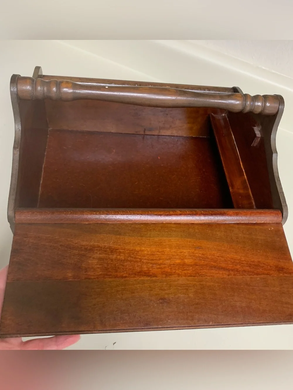 Vintage Wooden Sewing Box with Handle - Dark Brown
